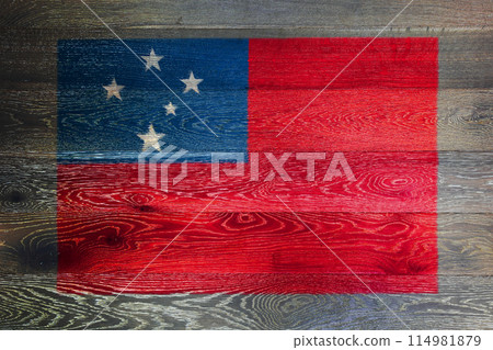 Western Samoa flag on rustic old wood 114981879