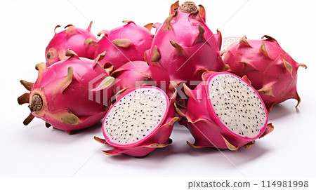 dragon fresh  ripe dragon fruits , splash water , white background , Generate Ai 114981998
