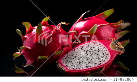 dragon fresh  ripe dragon fruits , splash water , white background , Generate Ai 114982004