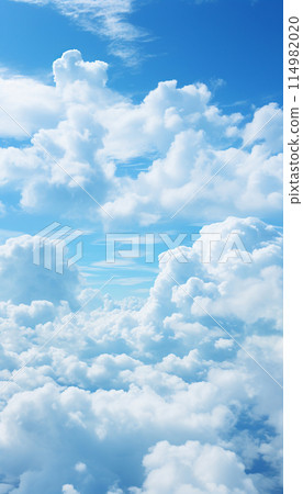Blue sky and white clouds..blue back ground.Freshness of the new day. Bright blue background. Relaxing feeling like being in the sky , Generate AI 114982020