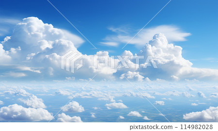 Blue sky and white clouds..blue back ground.Freshness of the new day. Bright blue background. Relaxing feeling like being in the sky , Generate AI 114982028