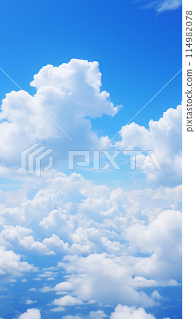 Blue sky and white clouds..blue back ground.Freshness of the new day. Bright blue background. Relaxing feeling like being in the sky , Generate AI 114982078