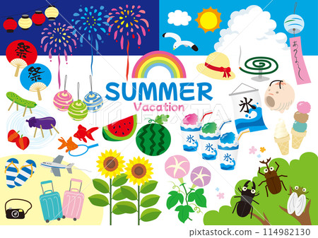 Collection of cute summer illustrations 114982130