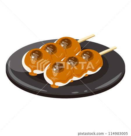 Mitarashi dango served on a plate 114983005