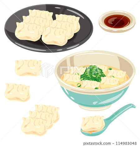 Boiled dumplings set on a plate Boiled dumplings set on a plate 114983048
