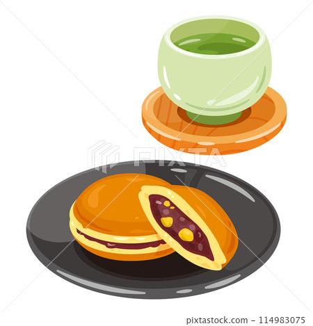 Tea and chestnut dorayaki on a plate 114983075