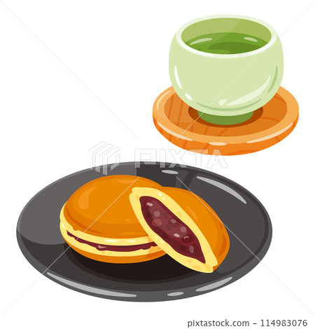 Tea and dorayaki on a plate 114983076