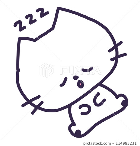 Illustration of a cute white colored kitten sleeping on its back 114983231