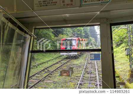 [Japan] View of the ropeway car below from the window on the way to the observation deck of Mt. Mitake 114983261