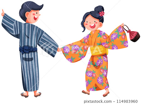 Hanabi festival watercolor illustration element concept 114983960