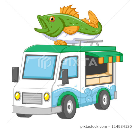 Fresh sea food mobile restaurant or store truck of illustration 114984120