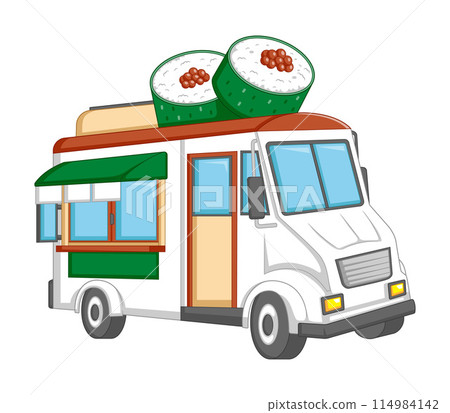 Japanese sushi street food truck of illustration Japanese sushi street food truck of illustration 114984142