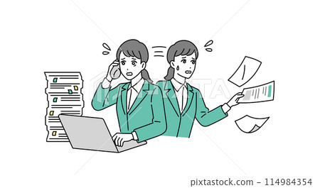 Illustration of a busy business person busy with tasks Illustration of a busy business person busy with tasks 114984354
