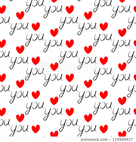 Love you Hand drawn lettering with decorative heart shape Seamless pattern Abstract backdrop Texture 114984427
