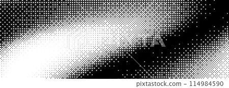 Bitmap grunge gradient texture. Black and white pixelated dither pattern wallpaper. Abstract glitchy 8 bit game pattern background. Retro wide rasterized backdrop. pixel art Illustration. Vector 114984590
