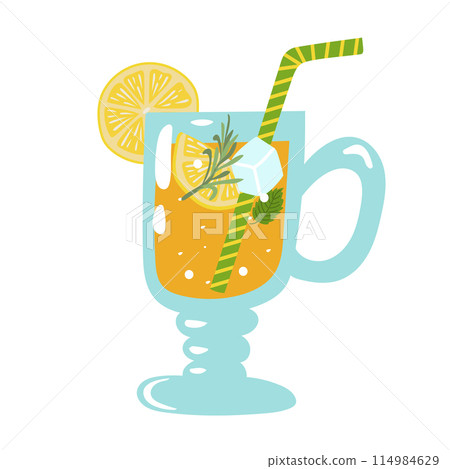 Hand drawn lemonade with rosemary, lemon, mint and ice. 114984629