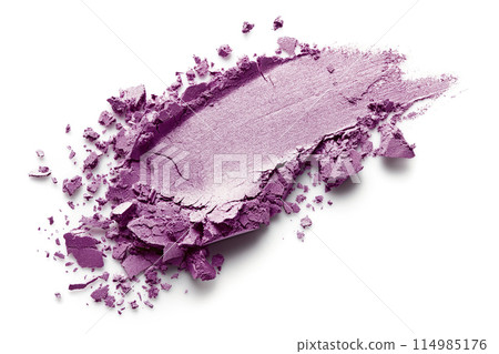 Eyeshadow sample isolated on white background. Crushed brown metallic eyeshadow. Closeup of a makeup product 114985176