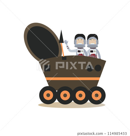 Astronauts in lunar rover flat vector illustration 114985433