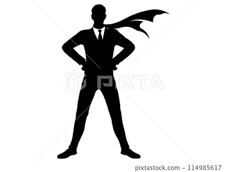 Silhouette of a businessman in a hero pose wearing a suit and tie Full body front view illustration 114985617