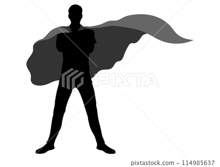 Silhouette of a businessman wearing a cape and folding his arms Illustration of a full-body front view 114985637