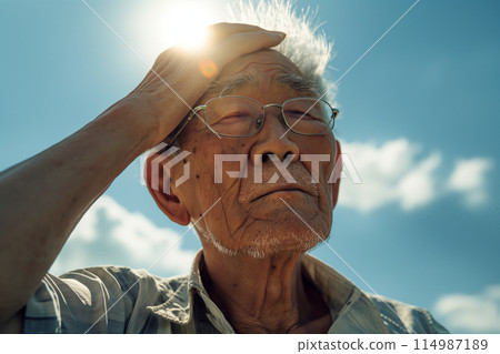 Image of heat stroke. Elderly Asian people 114987189