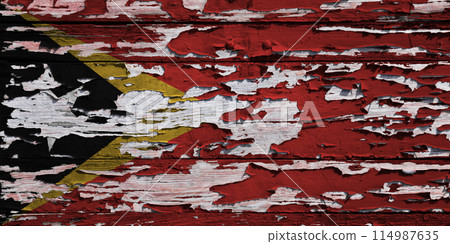 Flag of East Timor painted on a wooden board Flag of East Timor painted on a wooden board 114987635