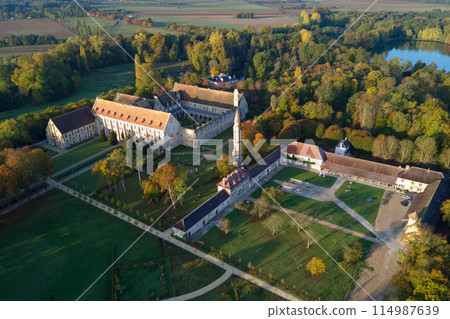 Aerial view of the Royaumont Abbey in Asnieres-sur-Oise Aerial view of the Royaumont Abbey in Asnieres-sur-Oise 114987639