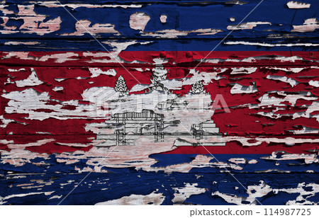 Flag of Cambodia painted on a wooden board 114987725