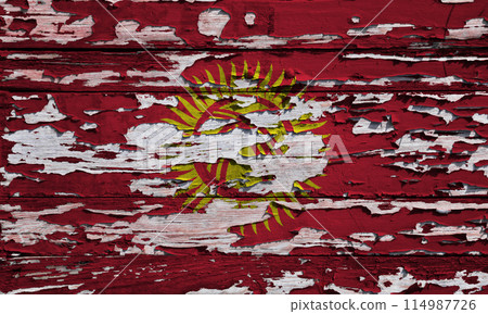 Flag of Kyrgyzstan painted on a wooden board 114987726