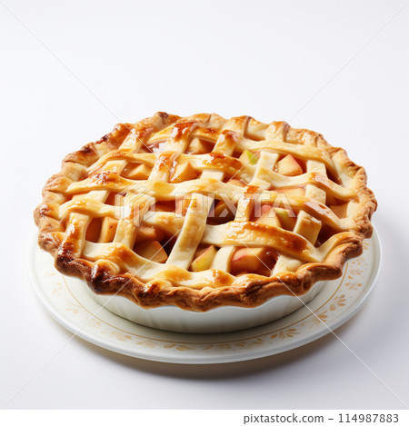Delicious Traditional Apple Pie Isolated on White Background. 114987883