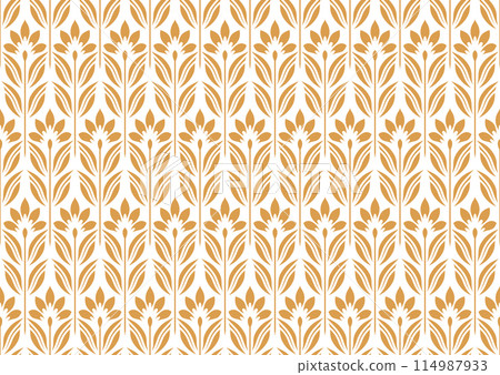 Flower geometric pattern. Seamless vector background. White and golden ornament 114987933