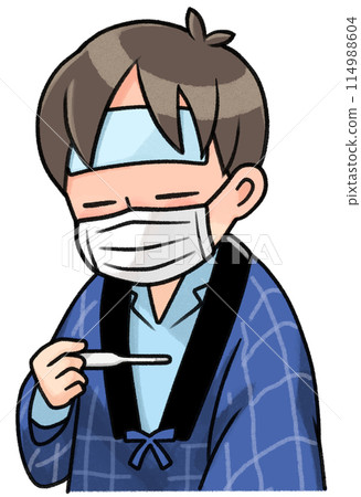 一個人戴著口罩測量體溫 114988604