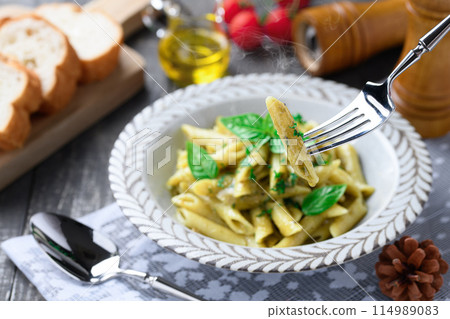 Penne Genovese (finished with fresh Hokkaido cream) Rich and flavorful Genovese sauce 114989083