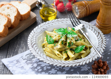 Penne Genovese (finished with fresh Hokkaido cream) Rich and flavorful Genovese sauce Penne Genovese (finished with fresh Hokkaido cream) Rich and flavorful Genovese sauce 114989093