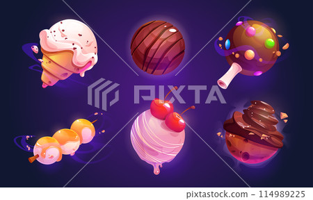 Candy planet for space game world. Magic food Candy planet for space game world. Magic food 114989225