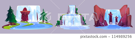 Waterfall cascades set isolated on background 114989256