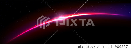 Planet horizon with pink glow on starry background 114989257