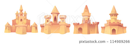 Sand castle for summer beach cartoon illustration 114989266