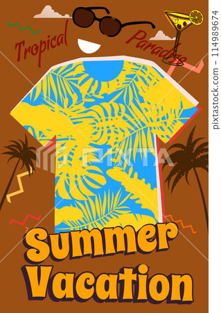 Poster Summer Vacation T-shirt and apparel design retro, classical cocktail drinks glass, ocean, palms 114989674