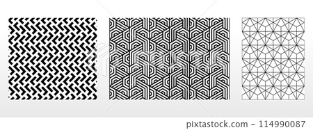 Geometric set of seamless black and white patterns. Simple vector graphics. 114990087