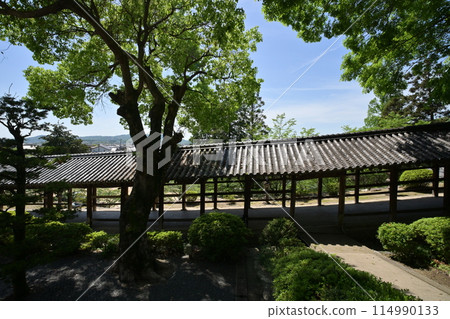 The shrine building and corridor of Kibitsu Shrine in Okayama City The shrine building and corridor of Kibitsu Shrine in Okayama City 114990133