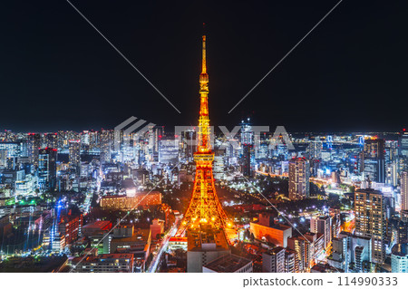 從麻布台之丘看到的東京夜景、東京鐵塔等[東京都港區] 114990333