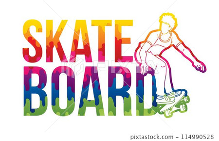 Skateboard Text Designed with Male Player Cartoon Extreme Sport Graphic Vector Skateboard Text Designed with Male Player Cartoon Extreme Sport Graphic Vector 114990528