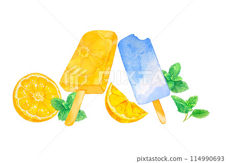 水彩畫的橘色和蘇打冰棒插圖 水彩畫的橘色和蘇打冰棒插圖 114990693