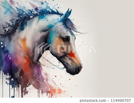Watercolor Animal Illustration with Beautiful Dog Head on White Background. Aquarel Painted Style Pet Wallpaper Design for Banner, Poster, Invitation or Cover. AI Generated. 114990707
