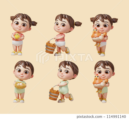 3D cartoon baby and chicken set 114991140