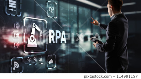 RPA Robotic Process Automation system. Big data and business concept 114991157