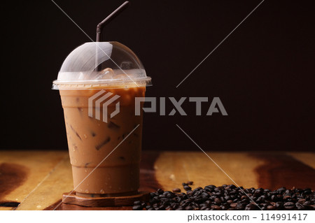 ice espresso on wood floor ice espresso on wood floor 114991417