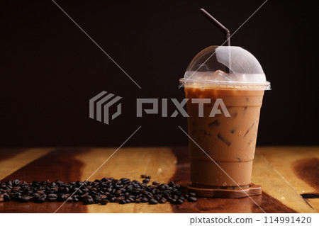 ice espresso on wood floor ice espresso on wood floor 114991420