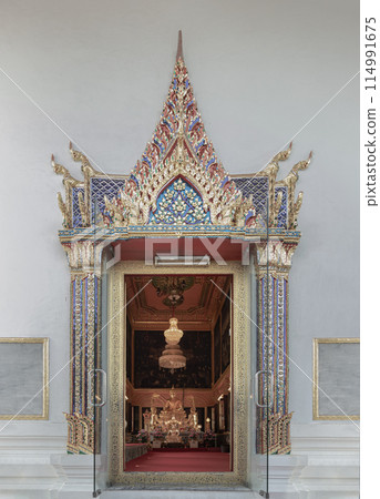 The Buddha image or Buddha statue in Phra ubosot at Wat Poramaiyikawas Worawihan. 114991675